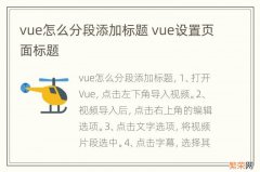 vue怎么分段添加标题 vue设置页面标题