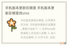 手机版本更新在哪里 手机版本更新在哪里找vivo